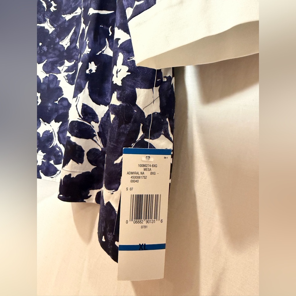 NWT Jones New York Signature Cotton V Neck Tunic Top Floral Print - Navy Wht -XL - Picture 3 of 10